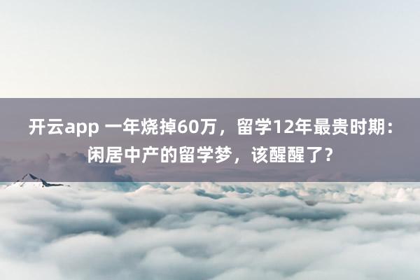 开云app 一年烧掉60万，留学12年最贵时期：闲居中产的留学梦，该醒醒了？